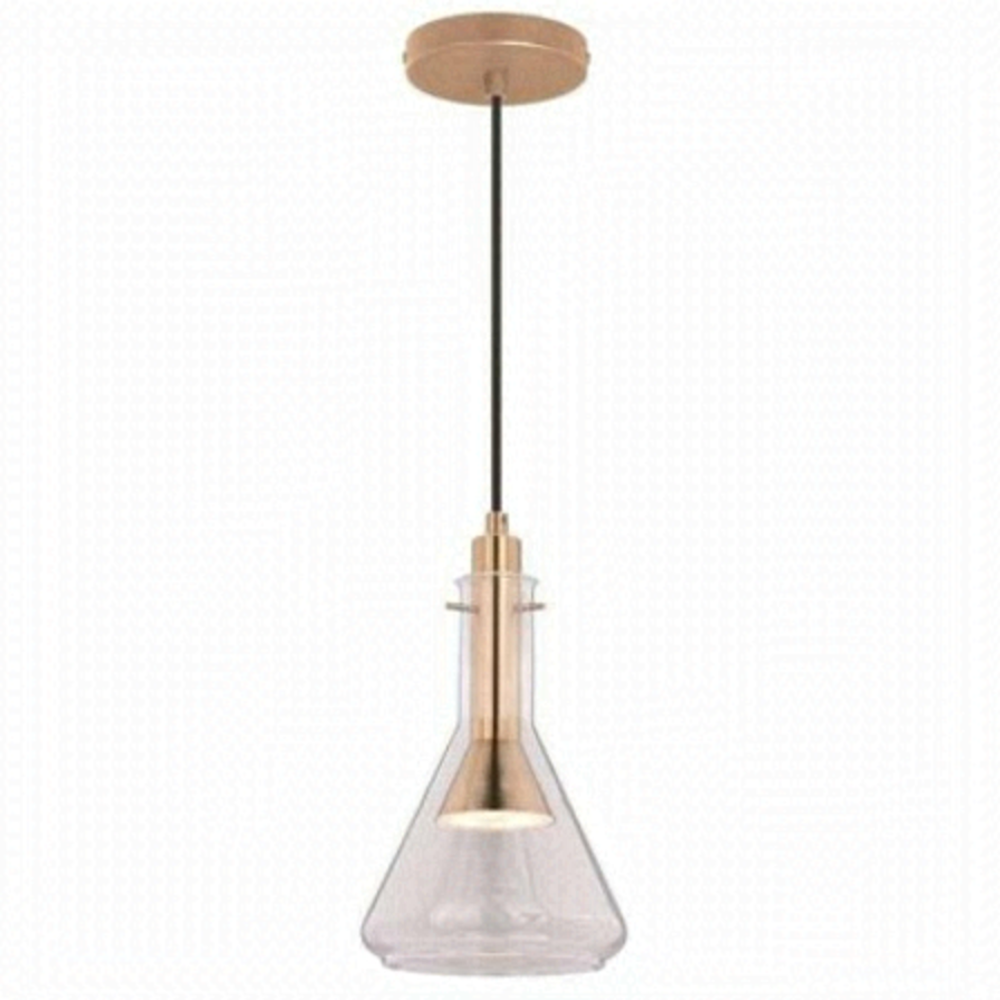 Vaxcel Bunsen Mini Pendant 1-Light LED Natural Brass Clear‎ Glass Shade (P0286)